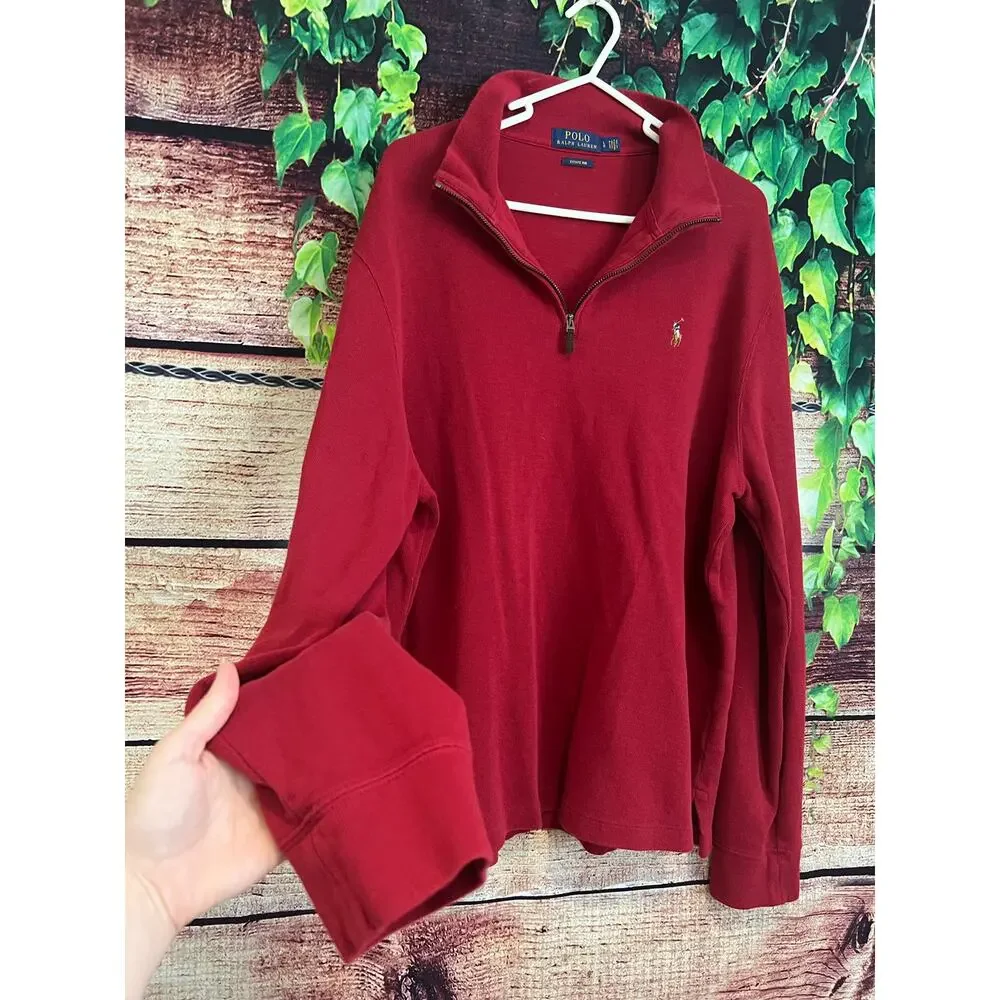 Polo Ralph Lauren Estate Rib 1/4 Zip Pullover Sweater Flesh Pony Red Men's Large